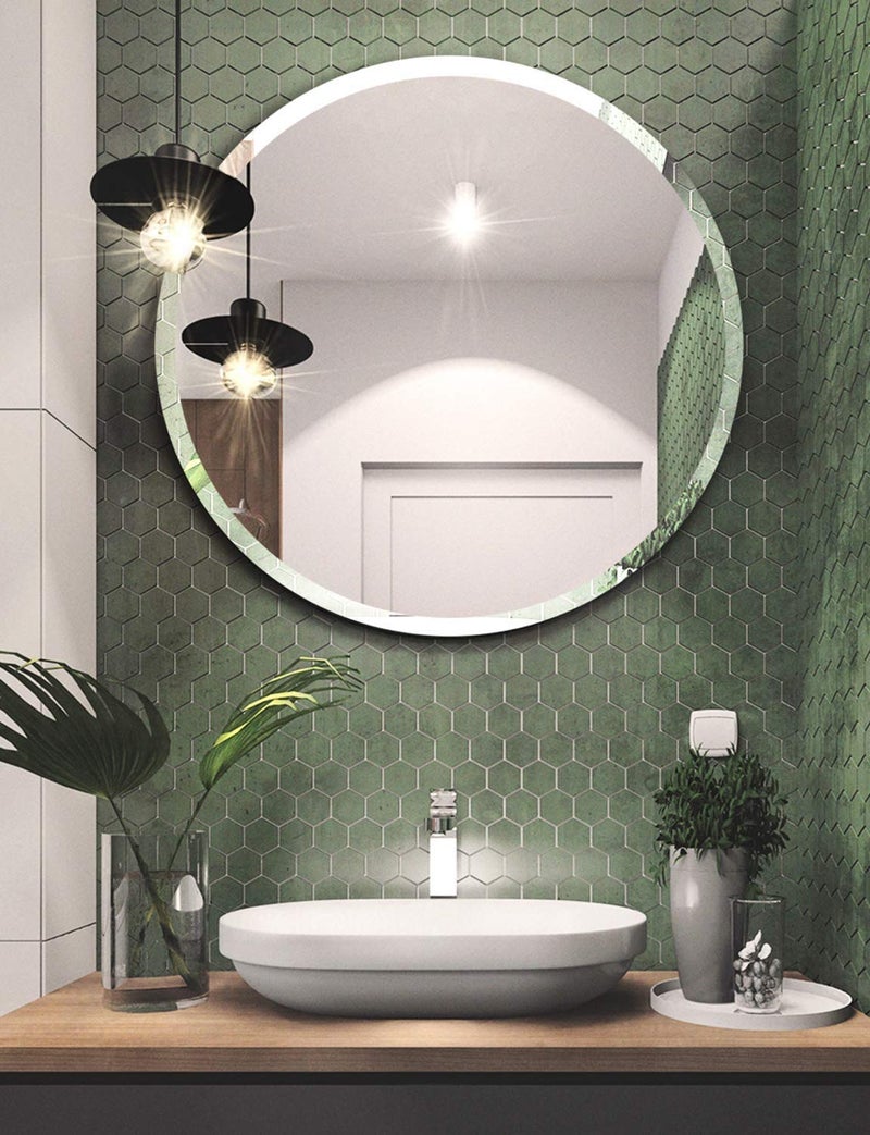 SDG 22 x 22 Round Frameless Mirror with Beveled Edges Suitable for Bathroom