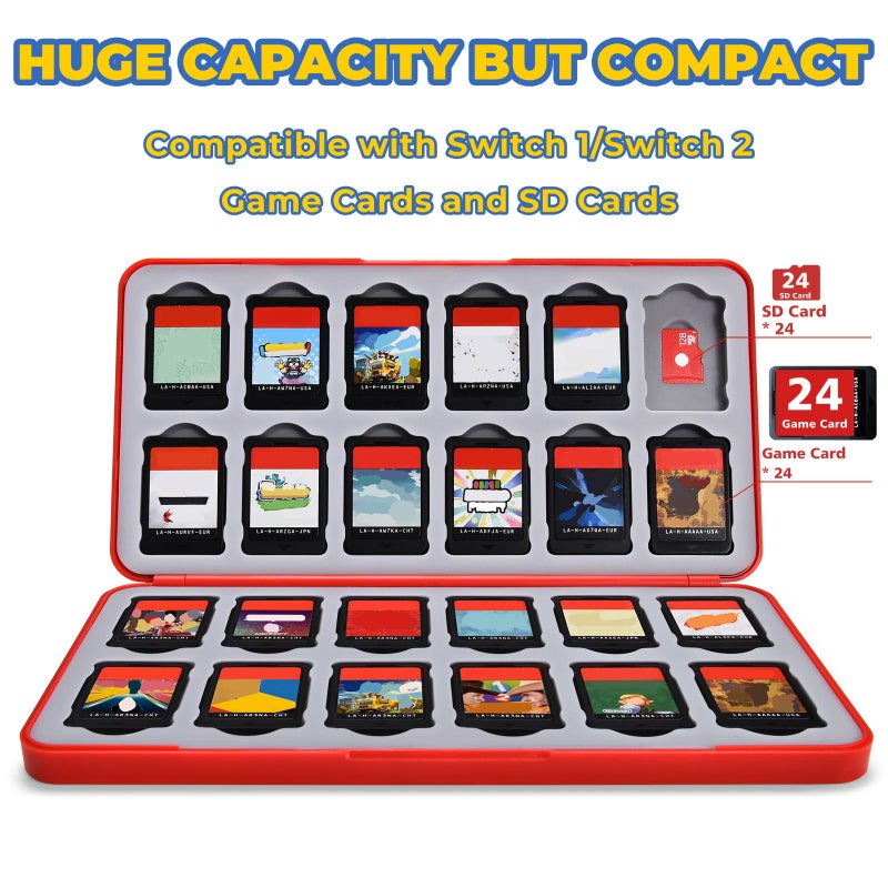 FUNLAB Switch 2 Game Case Holder for Nintendo Switch2/OLED/LITE Games & Micro SD Cards, Switch2 Game Card Cartridge Case with 24 Game Card Storage - Red - Image 3