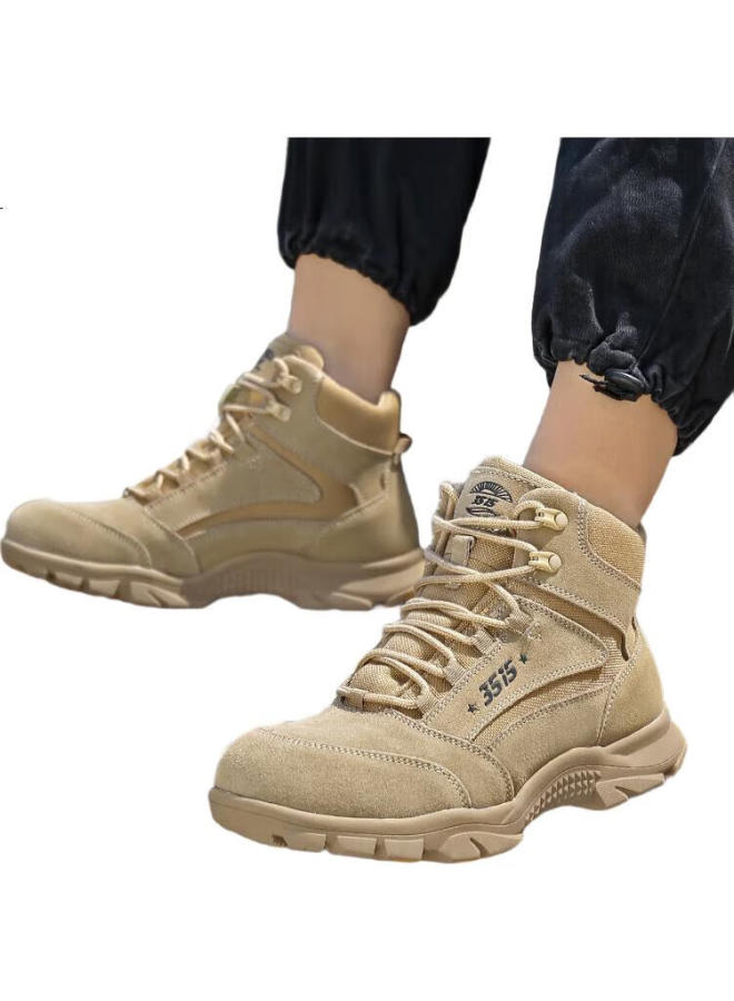 Strongman Men'S Boots, 3515 Outdoor Sports Boots, Suede Leather Hiking And Mountaineering Training Boots, Desert Short Boots, Sand Color, Size 41 - Image 3