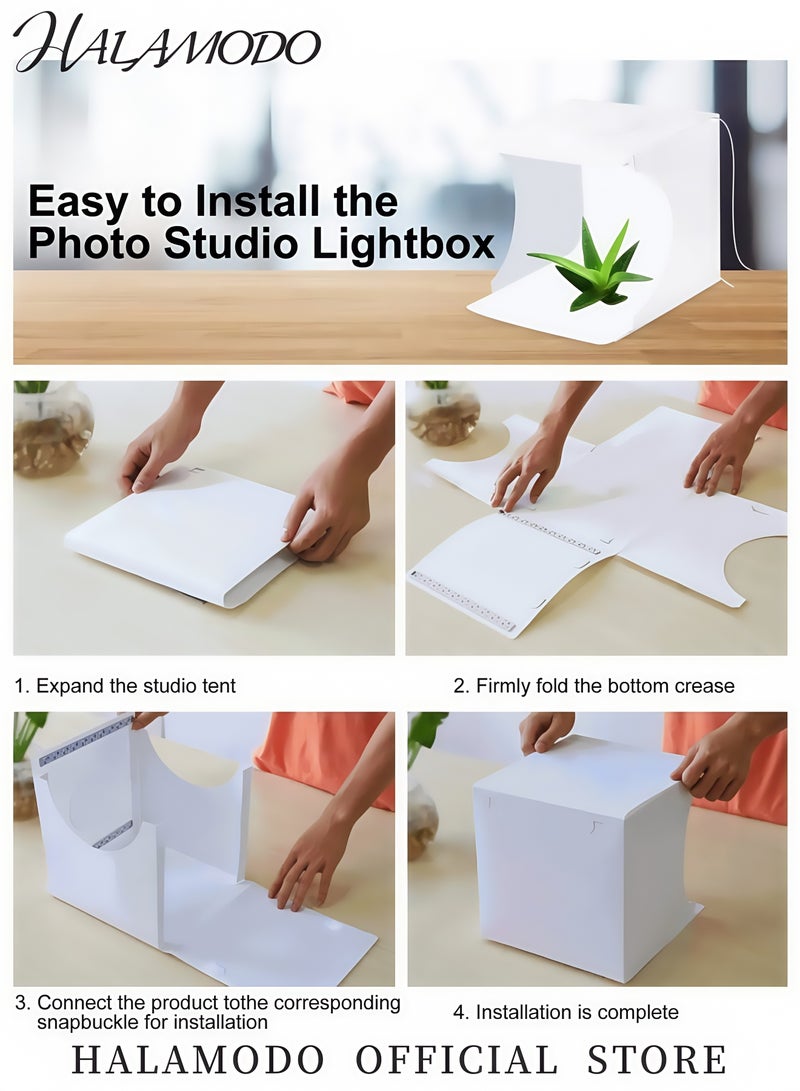 Portable Mini LED Photography Light Box Foldable Photo Studio Kit with 20 LED Lights and USB Power for Product Photography - Image 4