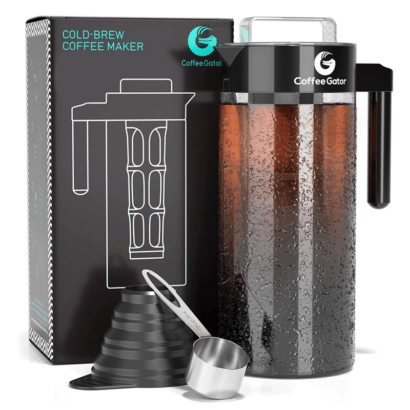 Coffee Gator Cold Brew Coffee Maker - 47 oz Iced Tea and Cold Brew Maker and Pitcher w/Glass Carafe, Filter, Funnel & Measuring Scoop - Black - Image 1