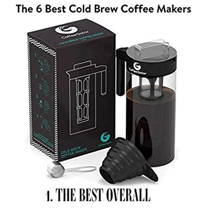 Coffee Gator Cold Brew Coffee Maker - 47 oz Iced Tea and Cold Brew Maker and Pitcher w/Glass Carafe, Filter, Funnel & Measuring Scoop - Black - Image 3