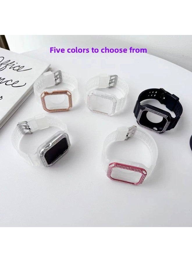 Loquat Suitable For Applewatchs10 Watch Case Single Diamond Watch Strap Integrated For Apple For Applewatchs9 Protective Shell-Color:Single Diamond Frame Transparent Hand Strap 【rose Gold Case】】-Exterior D  - Image 5