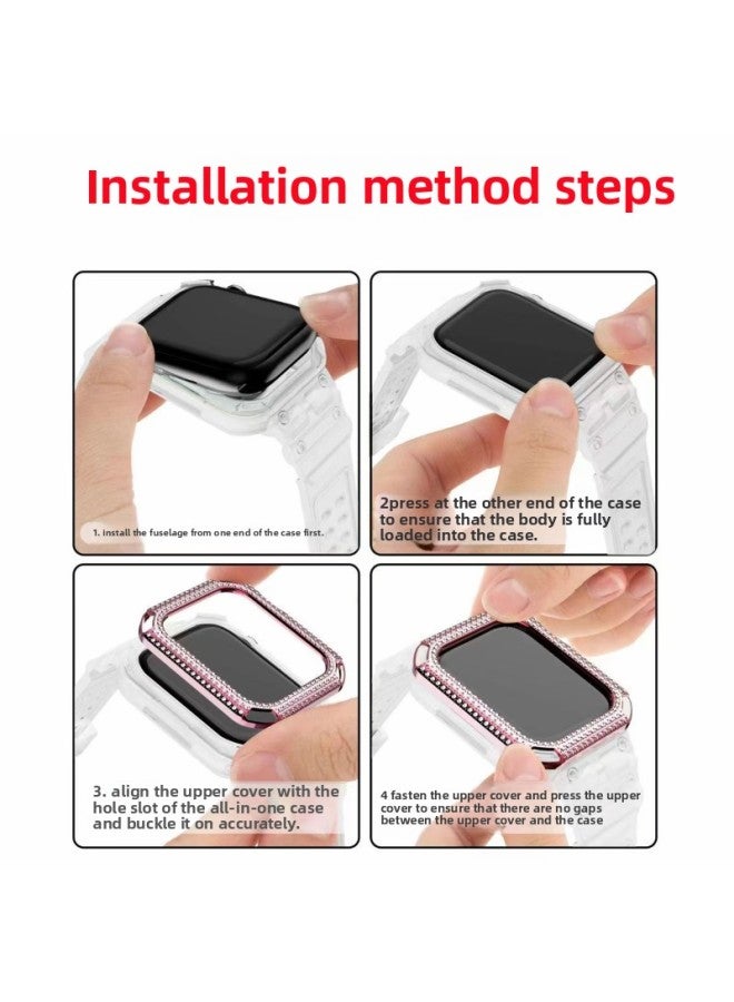 Loquat Suitable For Applewatchs10 Watch Case Single Diamond Watch Strap Integrated For Apple For Applewatchs9 Protective Shell-Color:Single Diamond Frame Transparent Hand Strap 【rose Gold Case】】-Exterior D  - Image 3