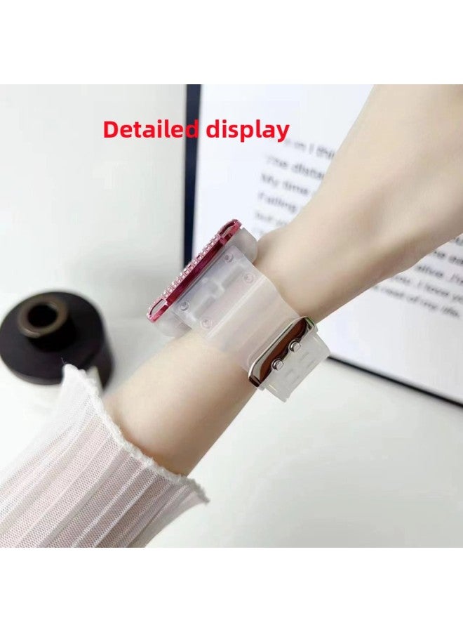 Loquat Suitable For Applewatchs10 Watch Case Single Diamond Watch Strap Integrated For Apple For Applewatchs9 Protective Shell-Color:Single Diamond Frame Transparent Hand Strap 【rose Gold Case】】-Exterior D  - Image 4