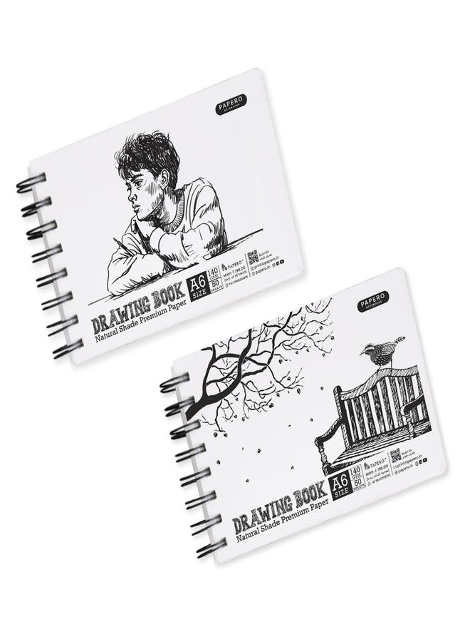 PaperO A6 Sketch/Drawing Book - 140 GSM, 100 Pages/50 Sheets, Metal Wire-O Bound - Perfect for Professional Artists, Architects, Kids, and Adults (10.5 x 14.8 cm) (Pack of 2) (Collection 1) - Image 1