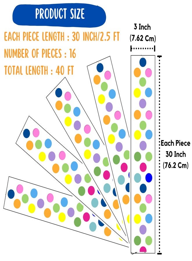 Prakruthi Pulp Art حواف لوحات الإعلانات للفصول الدراسية، والعودة إلى المدرسة، والمكاتب، وتزيين الحفلات - تصميم منقط - عرض 3 بوصات × طول 30 بوصة (16 شريطًا) - Image 2