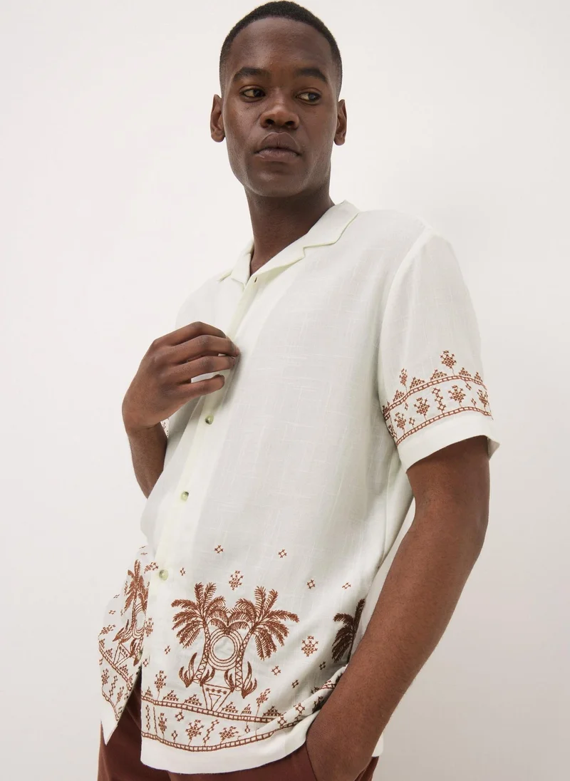Matalan Ecru Embroidered Palm Shirt