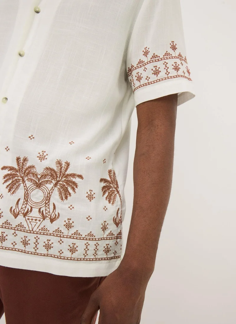 Matalan Ecru Embroidered Palm Shirt