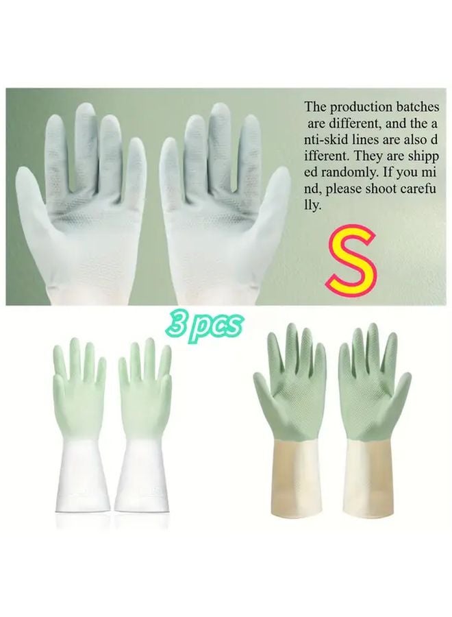 3 Pairs Heavy Duty Waterproof PVC Latex Dishwashing Gloves Green Size S - Image 1