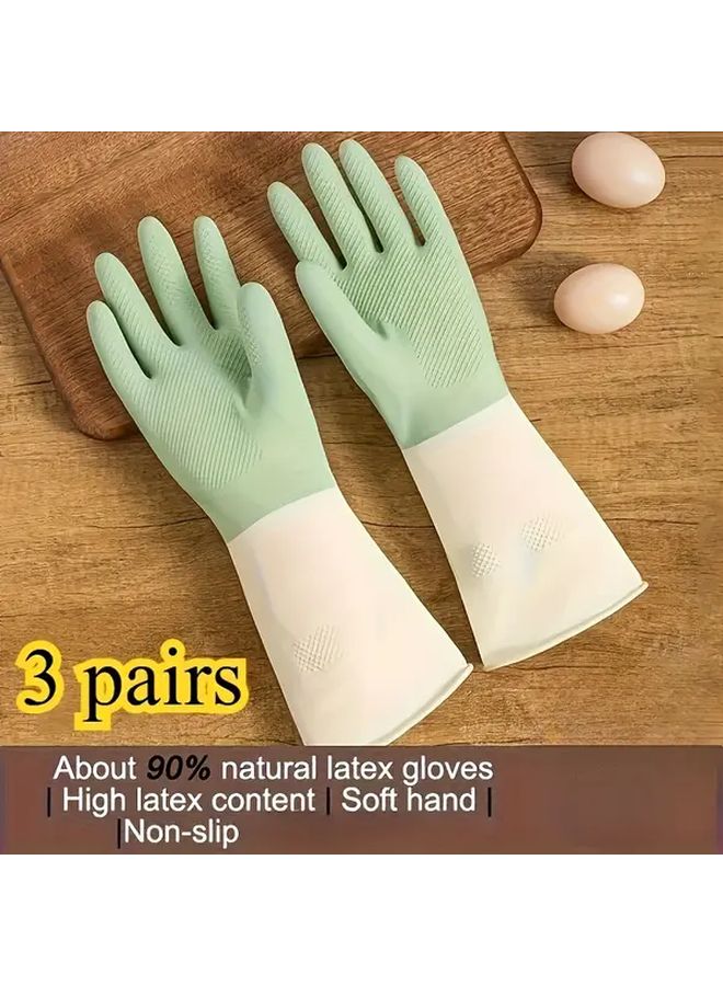 3 Pairs Heavy Duty Waterproof PVC Latex Dishwashing Gloves Green Size S - Image 2