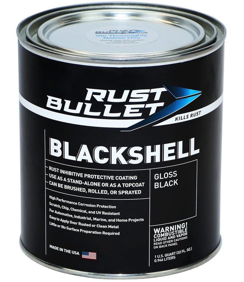 RUST BULLET BlackShell - Gloss Black - 1 Quart - Corrosion Preventive Coating, UV Resistant Rust Proofing Paint, Long-Lasting Metal Protection - Image 1