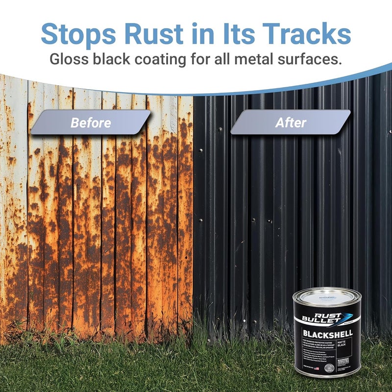 RUST BULLET BlackShell - Gloss Black - 1 Quart - Corrosion Preventive Coating, UV Resistant Rust Proofing Paint, Long-Lasting Metal Protection - Image 2