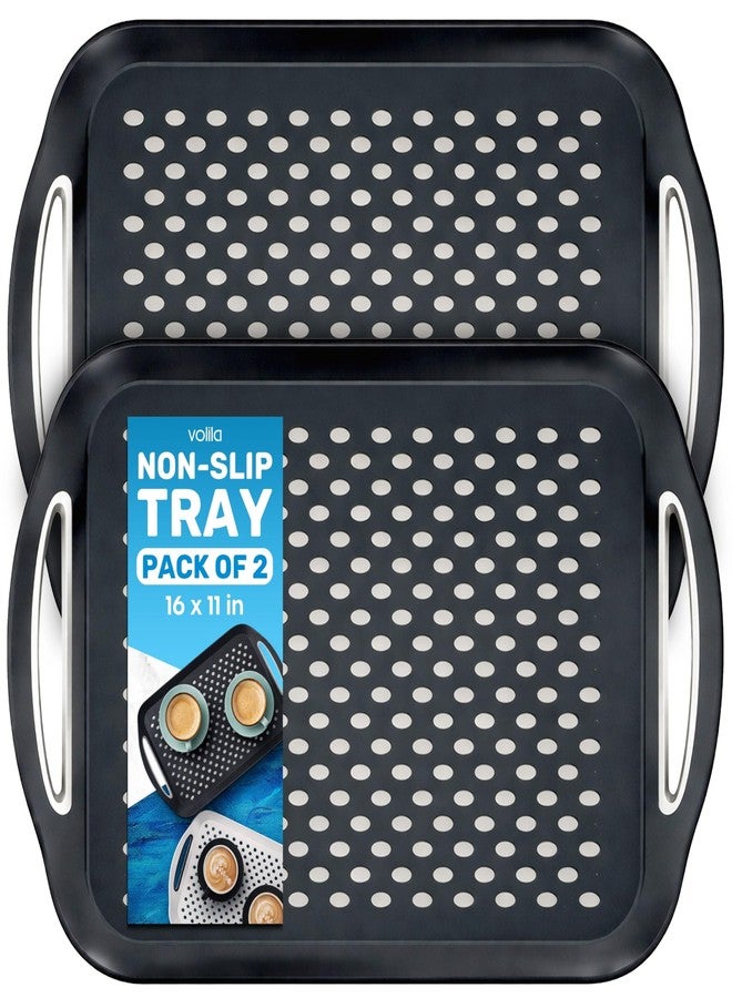 volila Food Trays for Eating on Couch - 2 Pack - Non Slip Dinner Trays for Eating Set of 2 Non Slip Serving Tray and Food Tray with Handles (Black) - Image 1