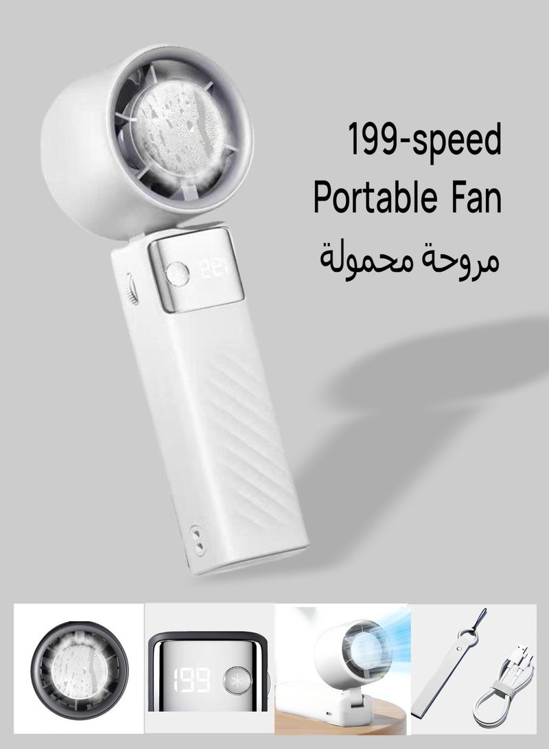 ZTEK Portable Rechargeable Handheld Fan - 199-Speed Adjustable Mini USB Fan, 4000mAh Fast Charging Cooling Fan with Turbo Boost, Type-C Charging for Travel, Office, Outdoor, Home & Desk (White) - Image 1