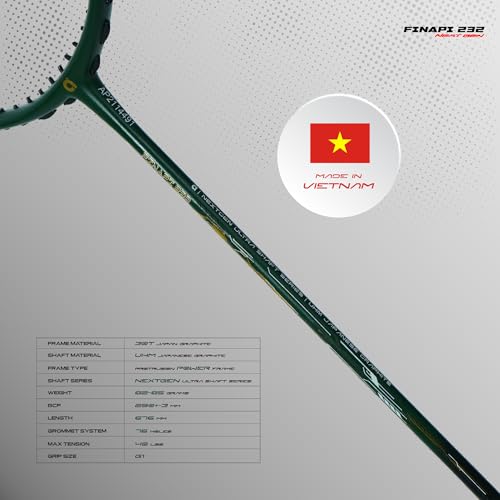 Apacs Finapi 232 Next Gen (40LBS, Unstrung) | Ultra Slim Shaft | 4U All Rounder | Made with 100% UHM Japanese Graphite | Special Edition Badminton Racket with Cover (Green) - Image 5