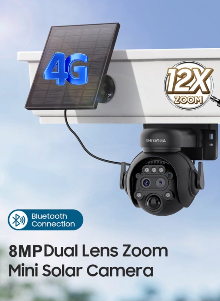 Generic SHIWOJIA 12X Zoom 4GSolar Security Camera 8MP Night Vision Dual-Lens Outdoor Video 5W Solar Battery Camera PIR Human Detection  - Image 1