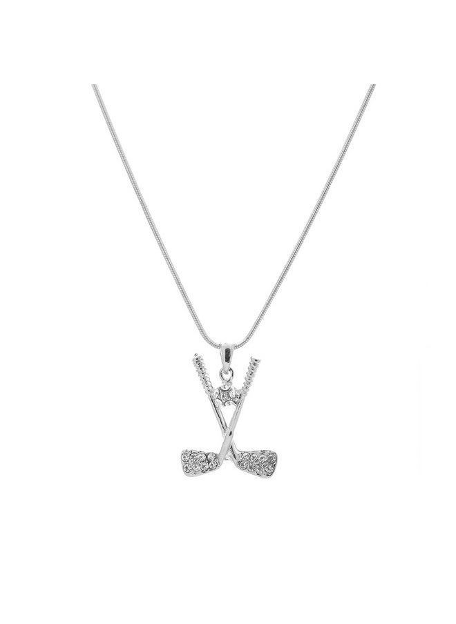 chelseachicNYC - Crystal Golf Club And Ball Necklace Silver Plated - Image 1