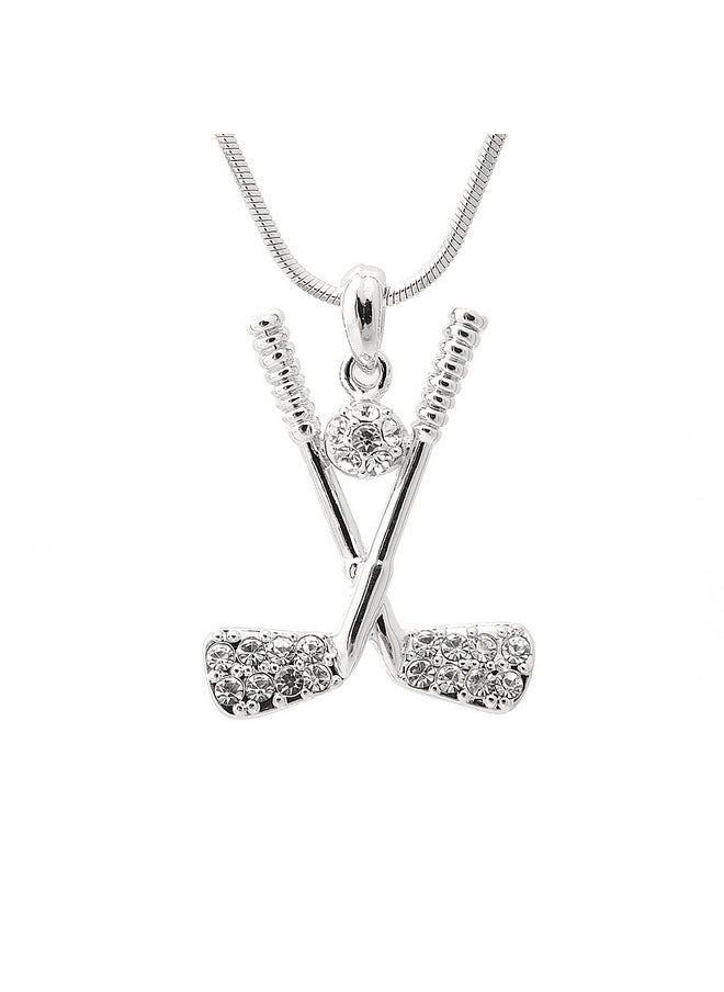 chelseachicNYC - Crystal Golf Club And Ball Necklace Silver Plated - Image 1