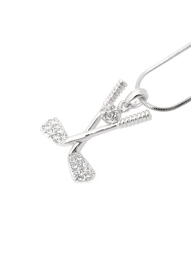 chelseachicNYC - Crystal Golf Club And Ball Necklace Silver Plated - Image 1