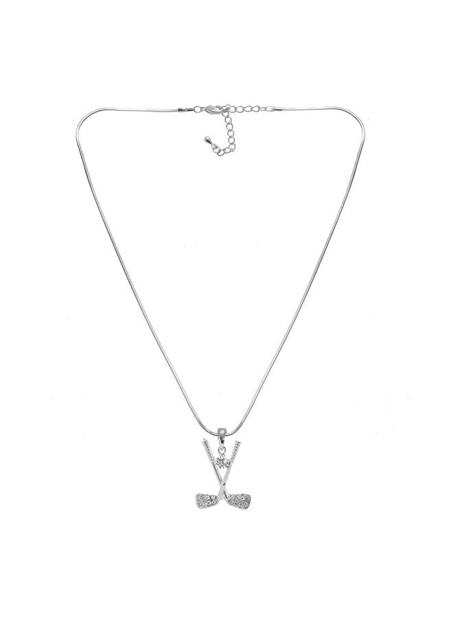 chelseachicNYC - Crystal Golf Club And Ball Necklace Silver Plated - Image 1