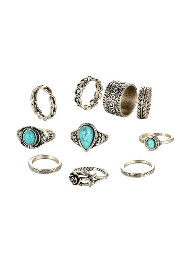 NIBEMINENT 10-Piece Alloy Opal Studded Ring Set 