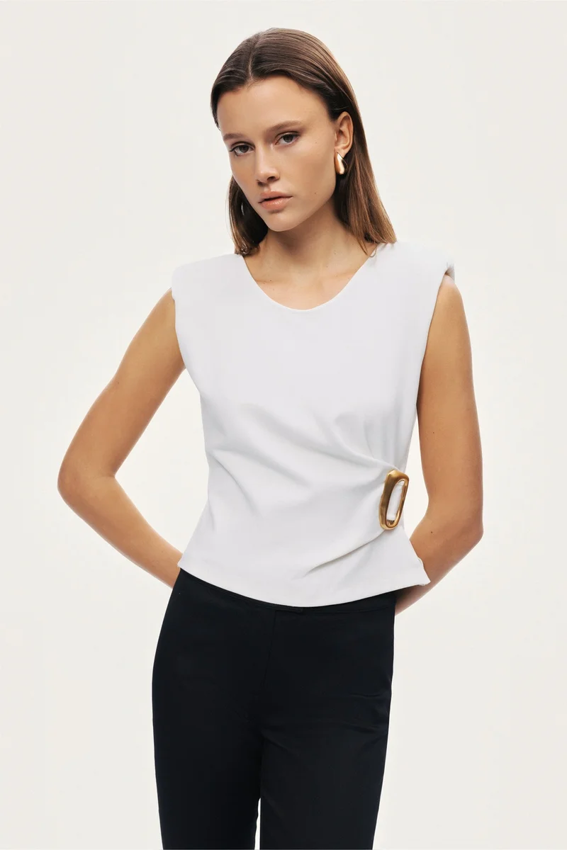 Nocturne Sleeveless Buckle-Detail Blouse