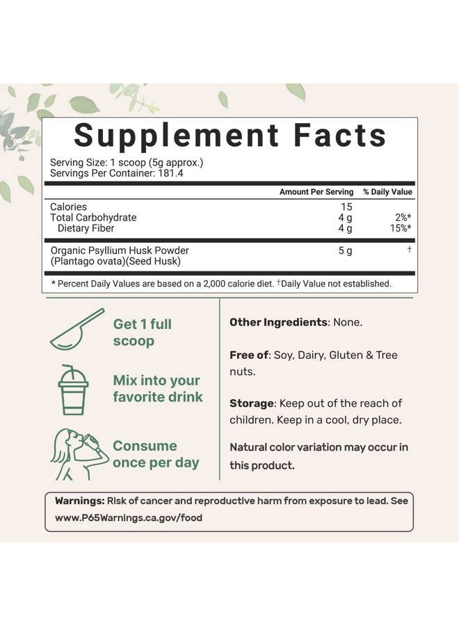 Micro Ingredients Organic Psyllium Husk Powder, 2 Pounds (32Oz) - Unflavored - Soluble Fiber Supplement for Baking, Smoothie and Beverage, India Origin, Keto Diet, Gluten Free, No GMOs, and Vegan Friendly - Image 2