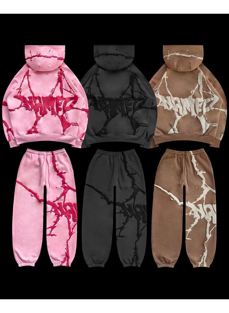 Generic - 2023 Y2K Vintage Print Hoodie Set Autumn Winter brown suit - Image 1