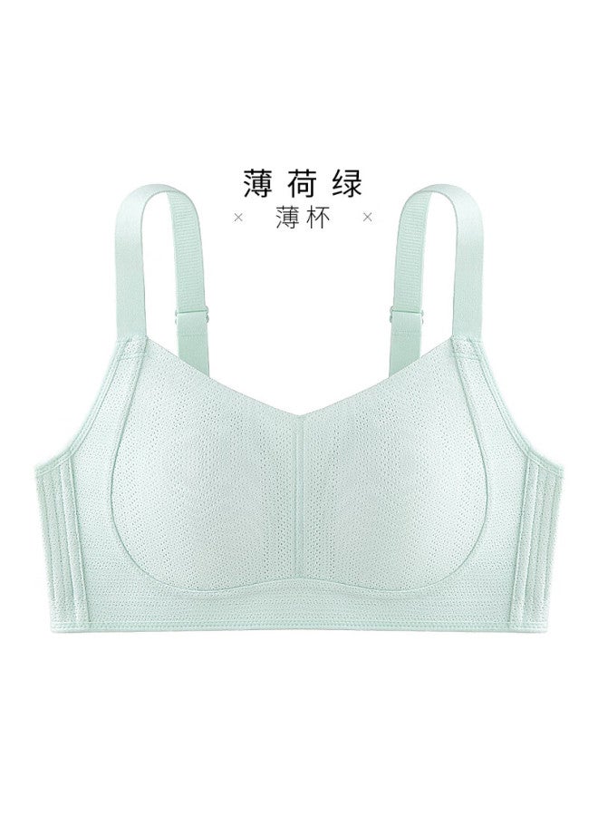 Finseech Thin Mesh Breathable Adjustable Side Support Anti-sagging Plus Size Seamless Bra, Mint Green, 2XL