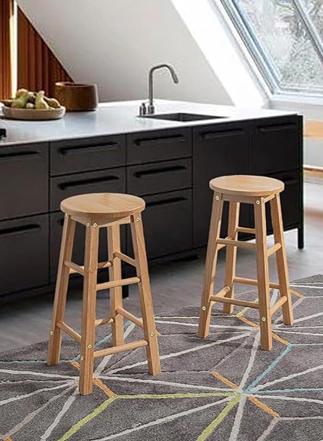 Garlo Solid Wood High Stool Breakfast Kitchen Counter Wood Round Seat and Solid Legs Sturdy Wooden Stool 60cm  - Image 2