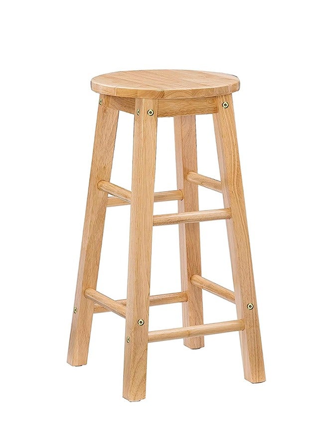 Garlo Solid Wood High Stool Breakfast Kitchen Counter Wood Round Seat and Solid Legs Sturdy Wooden Stool 60cm  - Image 1