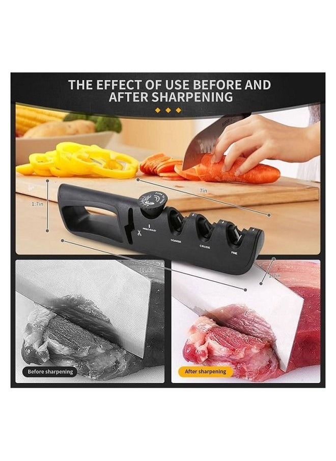 Knife Sharpener 4-in-1Knife Sharpener With Scissor Sharpener- 6 Steps Adjustable Knife Sharpener Professional Blade Star - Ergonomic Knife Sharpening