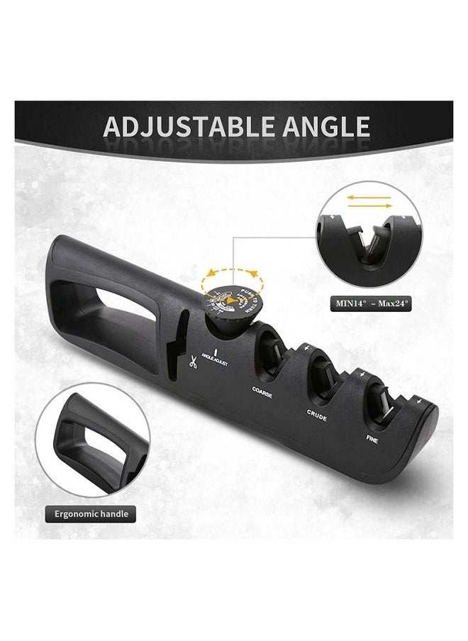Knife Sharpener 4-in-1Knife Sharpener With Scissor Sharpener- 6 Steps Adjustable Knife Sharpener Professional Blade Star - Ergonomic Knife Sharpening