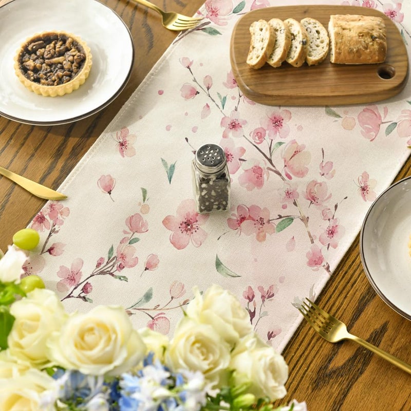 Artoid Mode Floral Cherry Blossoms Branches Summer Table Runner, Seasonal Spring Kitchen Dining Table Decoration for Home Party Decor 13x72 Inch - Image 4