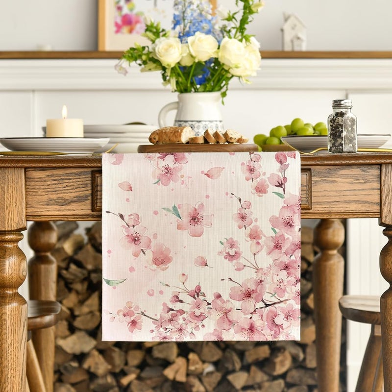 Artoid Mode Floral Cherry Blossoms Branches Summer Table Runner, Seasonal Spring Kitchen Dining Table Decoration for Home Party Decor 13x72 Inch - Image 2