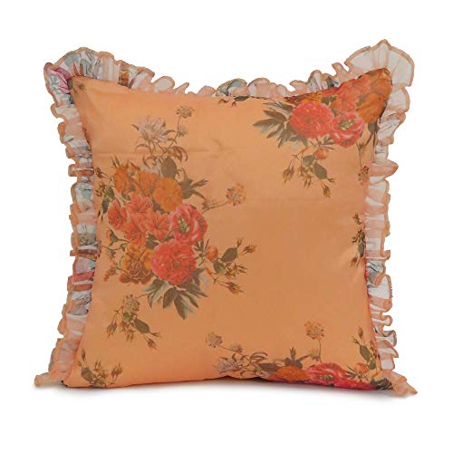 Oussum Silk Cushion Cover Luxury Silky Satin Throw Pillow Cover Floral Organza Soft Frills Pillowcases for Living Room Decor (24x24, Apricot Tan) - Image 1