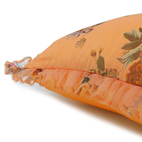 Oussum Silk Cushion Cover Luxury Silky Satin Throw Pillow Cover Floral Organza Soft Frills Pillowcases for Living Room Decor (24x24, Apricot Tan) - Image 3