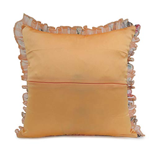 Oussum Silk Cushion Cover Luxury Silky Satin Throw Pillow Cover Floral Organza Soft Frills Pillowcases for Living Room Decor (24x24, Apricot Tan) - Image 5