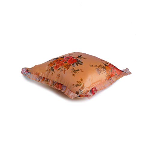 Oussum Silk Cushion Cover Luxury Silky Satin Throw Pillow Cover Floral Organza Soft Frills Pillowcases for Living Room Decor (24x24, Apricot Tan) - Image 2