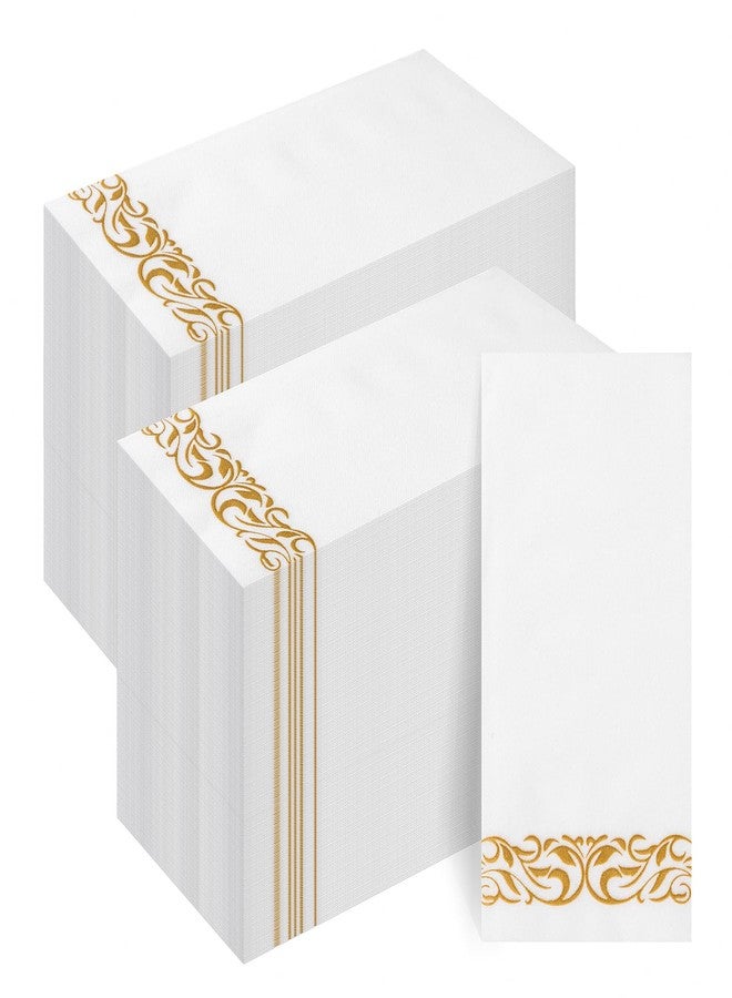 Goodluck 200-Pack Linen-Feel Disposable Guest Towels - Soft and Absorbent Paper Hand Towels for Bathroom or Kitchen - Elegant White Napkins with Gold Design for Parties, Weddings, Dinners Events - Image 1
