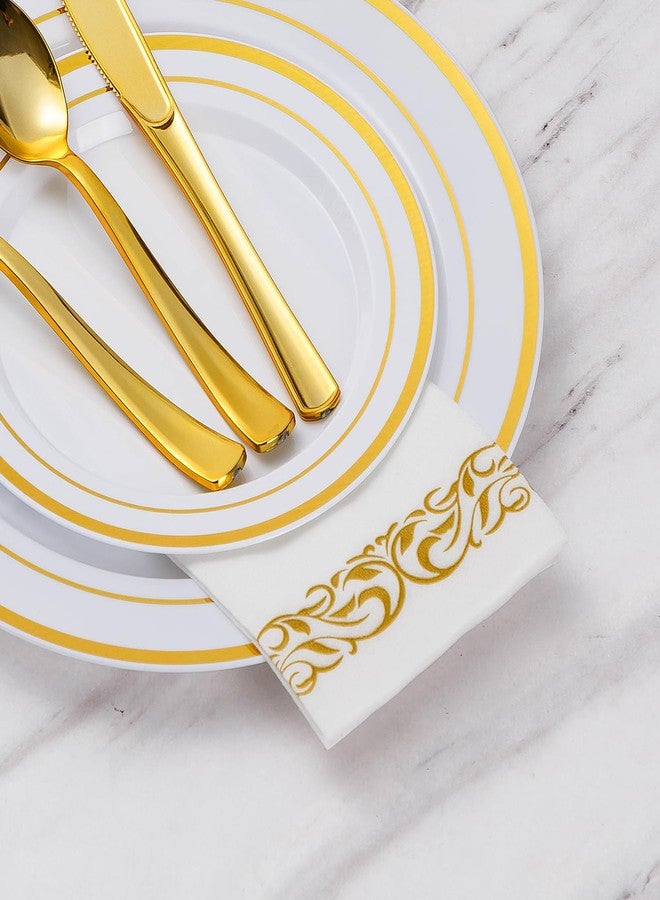 Goodluck 200-Pack Linen-Feel Disposable Guest Towels - Soft and Absorbent Paper Hand Towels for Bathroom or Kitchen - Elegant White Napkins with Gold Design for Parties, Weddings, Dinners Events - Image 3