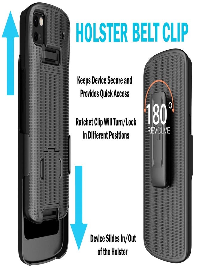 نيكيد سيل فون جراب مزود بمشبك لجهاز المسح الضوئي المحمول Zebra TC53 TC58، غطاء Nakedcellphone الصلب النحيف مع مسند وحامل حزام/حافظة خصر [دوار/بسقاطة] - أسود - Image 3