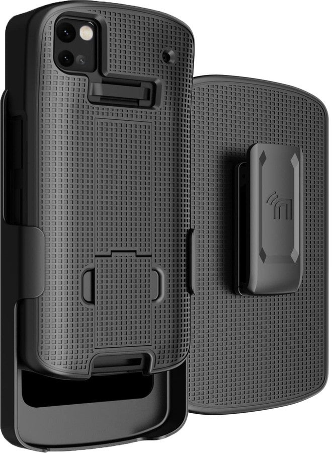 نيكيد سيل فون جراب مزود بمشبك لجهاز المسح الضوئي المحمول Zebra TC53 TC58، غطاء Nakedcellphone الصلب النحيف مع مسند وحامل حزام/حافظة خصر [دوار/بسقاطة] - أسود - Image 1