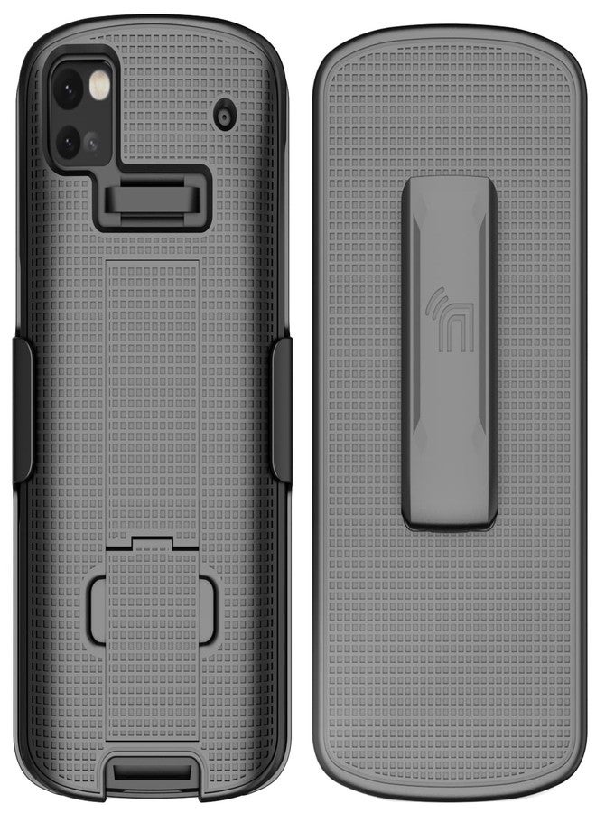 نيكيد سيل فون جراب مزود بمشبك لجهاز المسح الضوئي المحمول Zebra TC53 TC58، غطاء Nakedcellphone الصلب النحيف مع مسند وحامل حزام/حافظة خصر [دوار/بسقاطة] - أسود - Image 2
