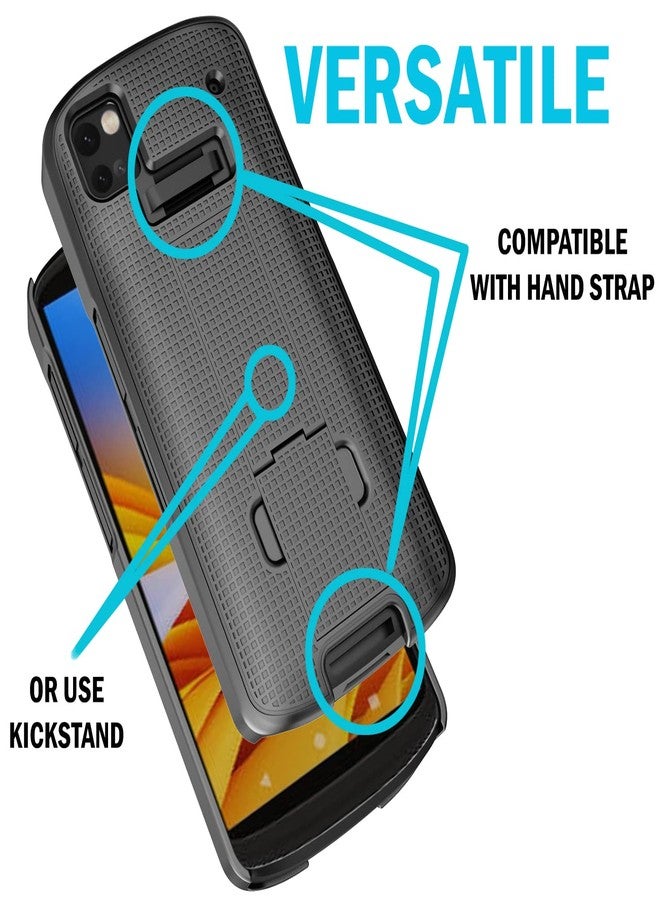 نيكيد سيل فون جراب مزود بمشبك لجهاز المسح الضوئي المحمول Zebra TC53 TC58، غطاء Nakedcellphone الصلب النحيف مع مسند وحامل حزام/حافظة خصر [دوار/بسقاطة] - أسود - Image 5