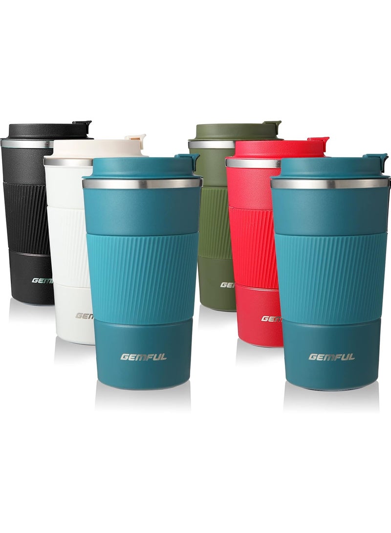 GEMFUL كوب قهوة للسفر من الفولاذ المقاوم للصدأ معزول للثلج والمشروبات الساخنة، 510 مل، 6 عبوات - Image 1