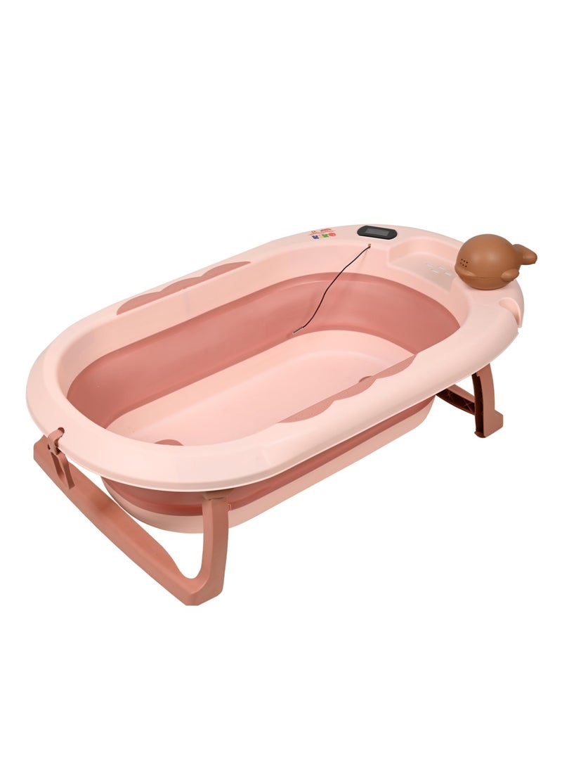 كيكو حوض استحمام للأطفال قابل للطي من كيكو، مزود بقاعدة مضادة للانزلاق، وقابس مياه يستشعر درجة الحرارة، وحوض استحمام قابل للتركيب على الحائط، ومقعد أطفال لحديثي الولادة، من عمر 0 ​​إلى 3 سنوات، وردي - Image 1