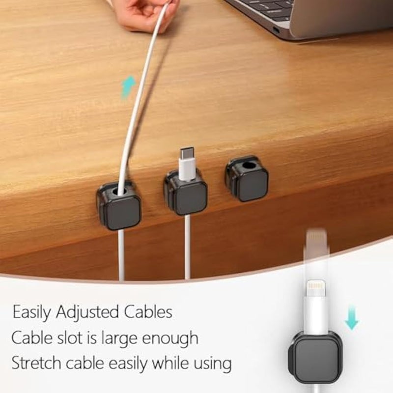 Goodern Magnetic Cord Holder,6 Pack Cable Organizer Adhesive Charger Cable Management Clips Smooth Adjustable Wire Holder Keeper Cord Organizer Cable Clip for Home Office Wall Desktop Nightstand-Black - Image 3