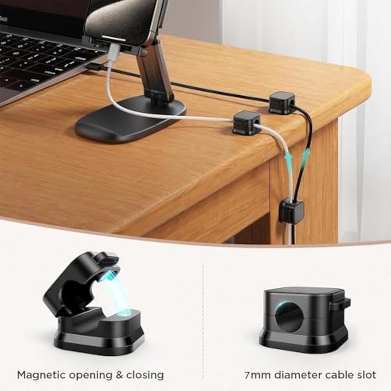 Goodern Magnetic Cord Holder,6 Pack Cable Organizer Adhesive Charger Cable Management Clips Smooth Adjustable Wire Holder Keeper Cord Organizer Cable Clip for Home Office Wall Desktop Nightstand-Black - Image 2